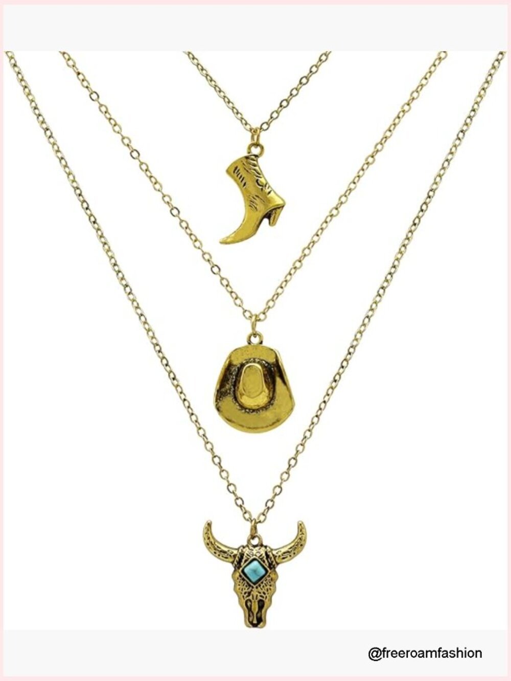 Western Layered Turquoise Necklace Cowboy Hat Boots Pendant Jewelry for Women